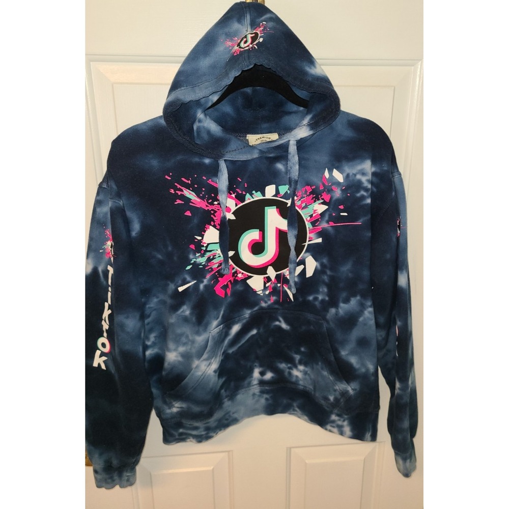 Tic Tok Tie Dye Hoodie Size Youth Medium Logo Navy